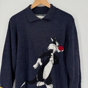 VTG Miss Aventures Looney Tunes Sylvester Tweety Sweater Pullover Knit Blue 42